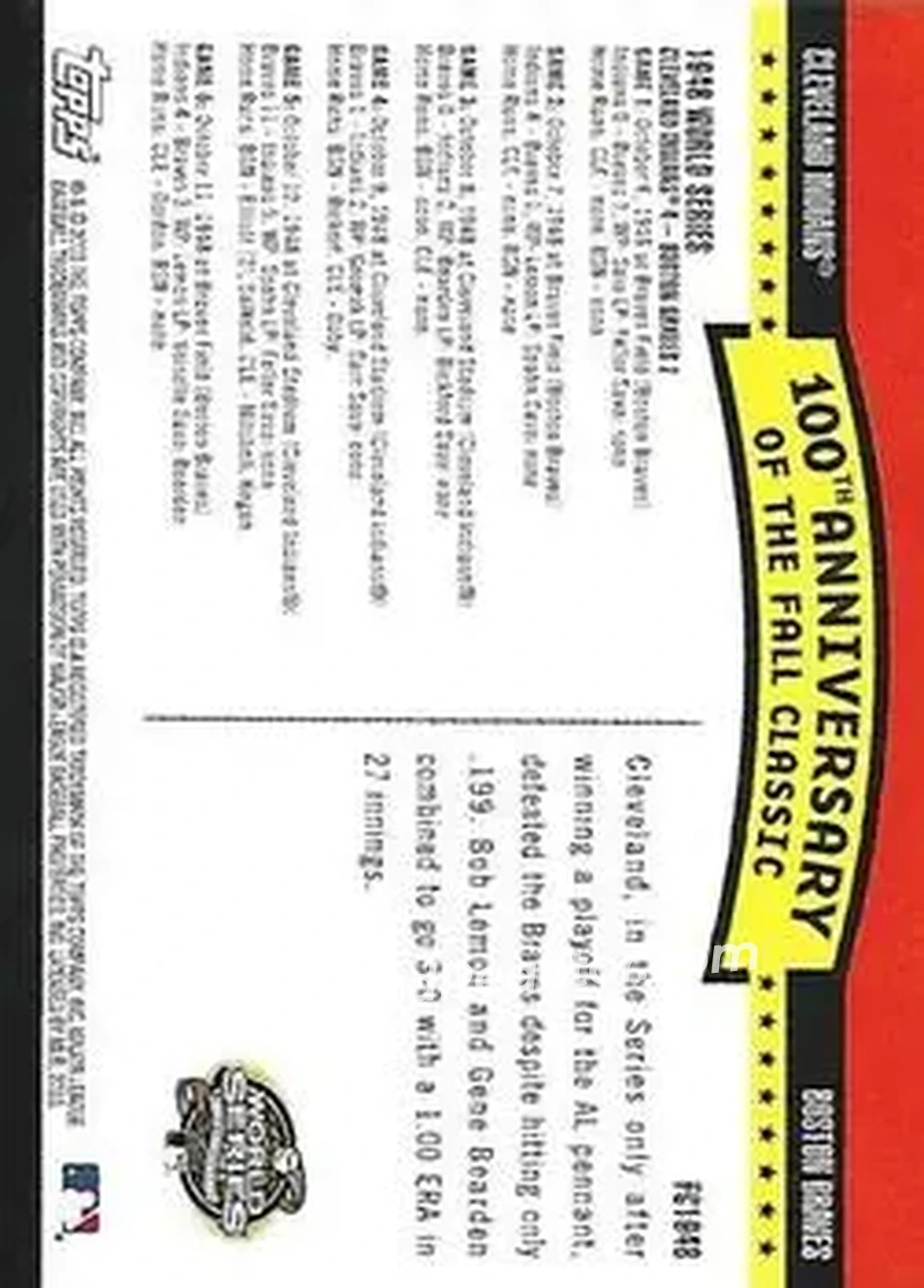 2004 Topps - Fall Classic Covers #FC1948 - 1948 World Series - Back