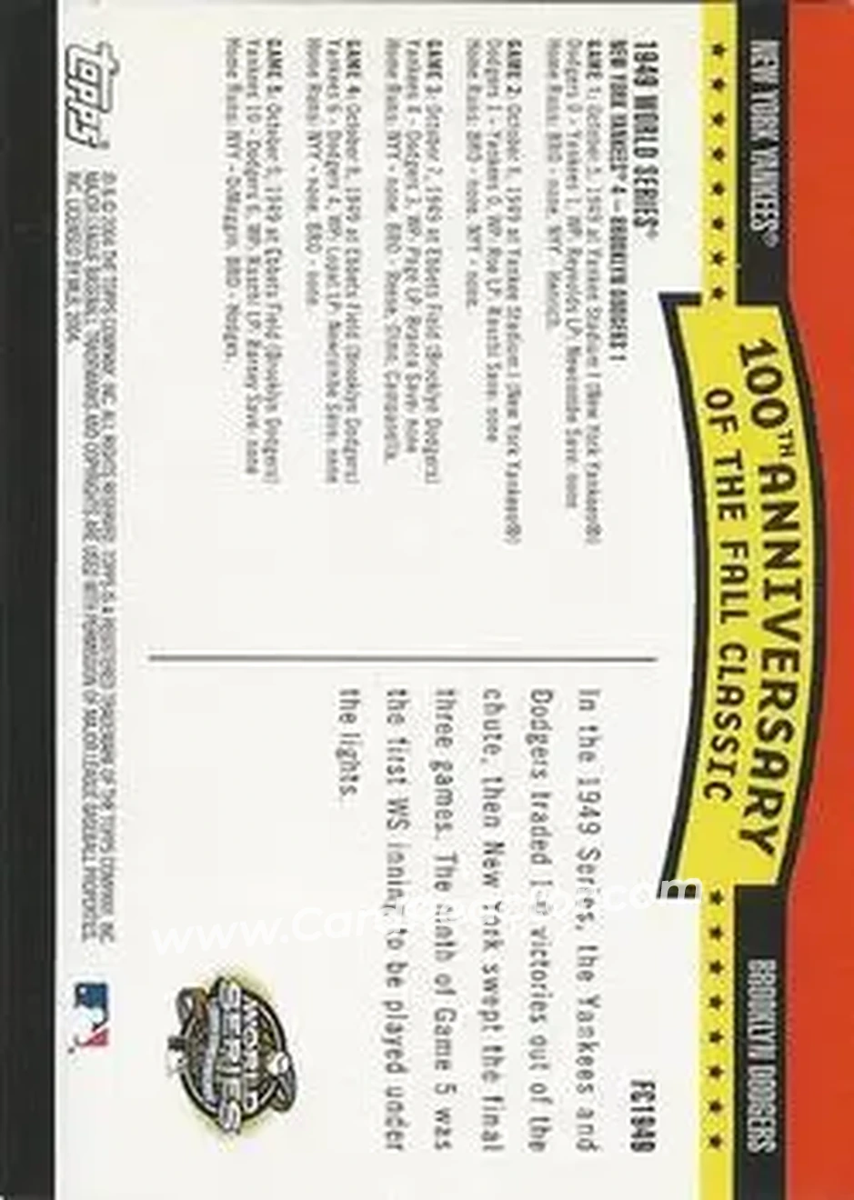 2004 Topps - Fall Classic Covers #FC1949 - 1949 World Series - Back