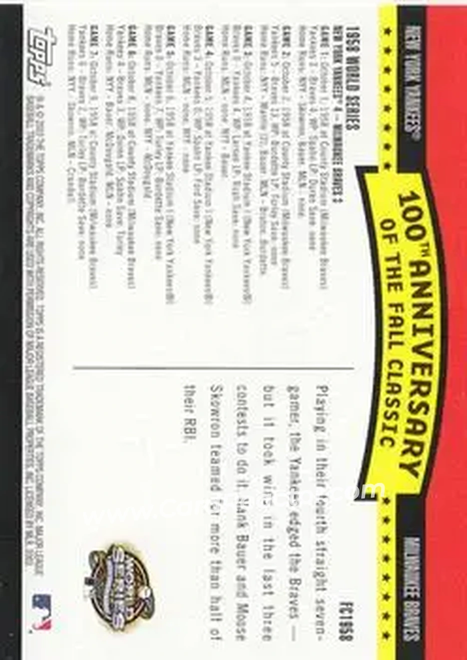 2004 Topps - Fall Classic Covers #FC1958 - 1958 World Series - Back