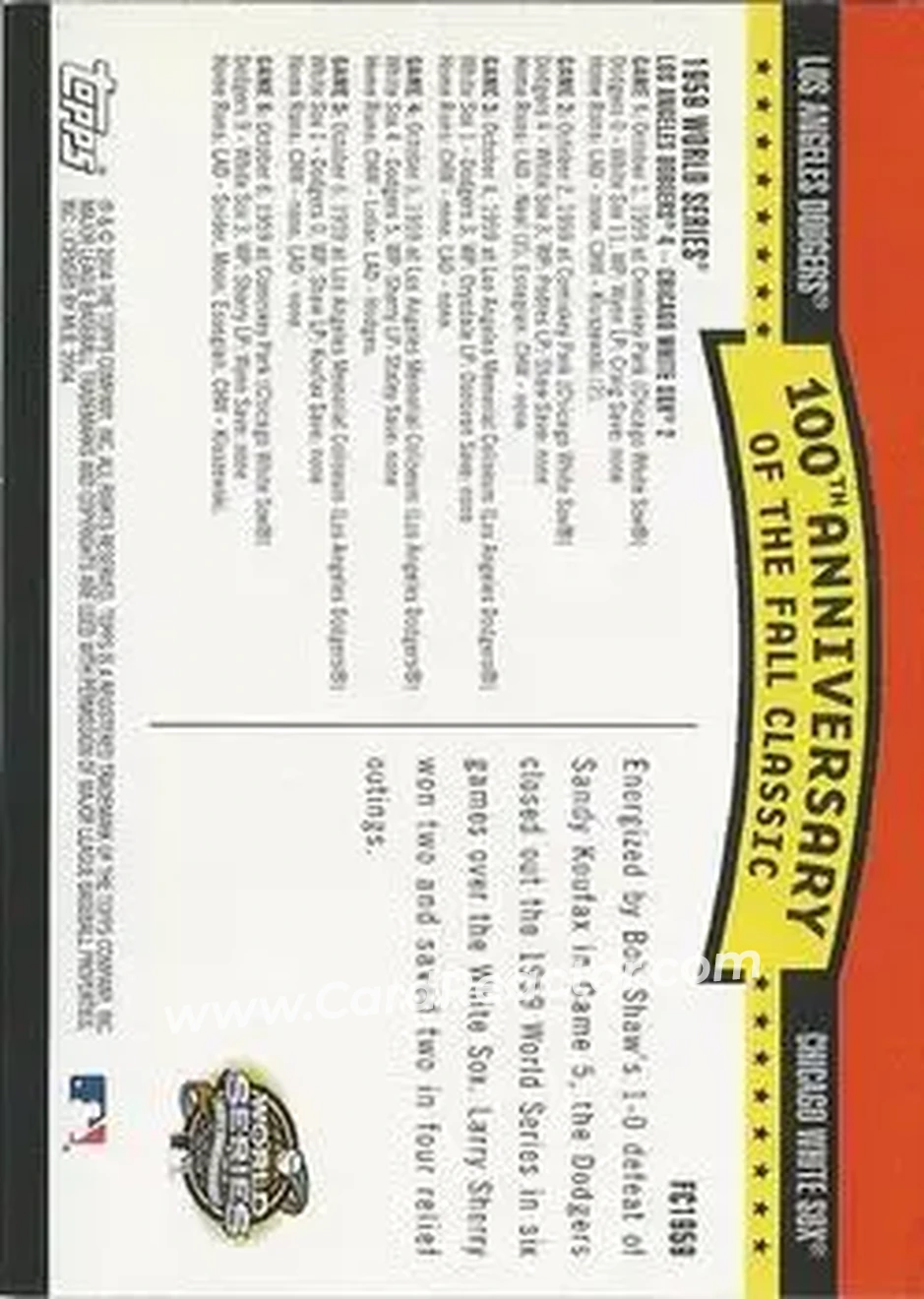 2004 Topps - Fall Classic Covers #FC1959 - 1959 World Series - Back