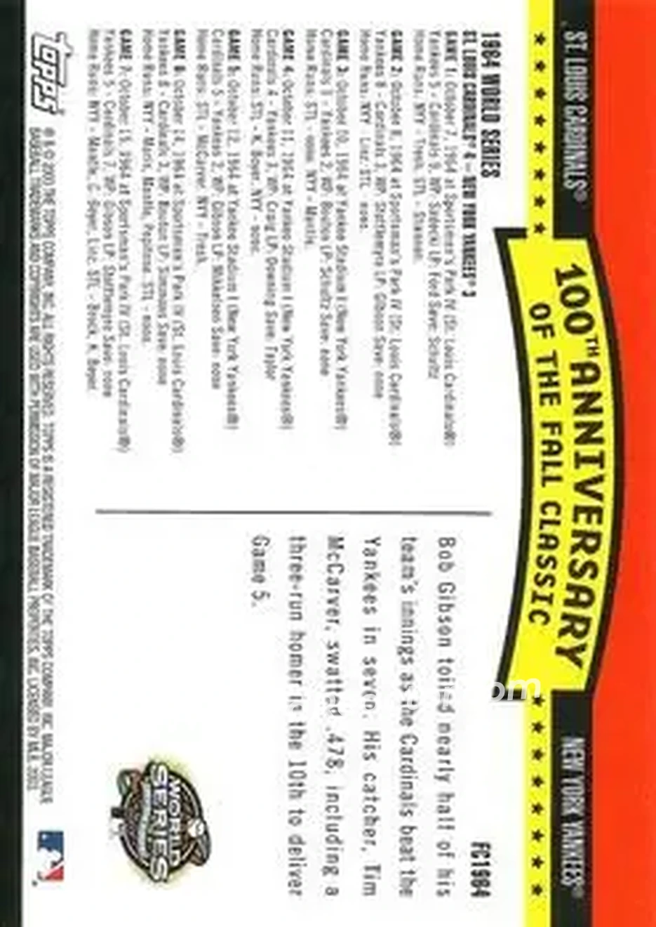 2004 Topps - Fall Classic Covers #FC1964 - 1964 World Series - Back