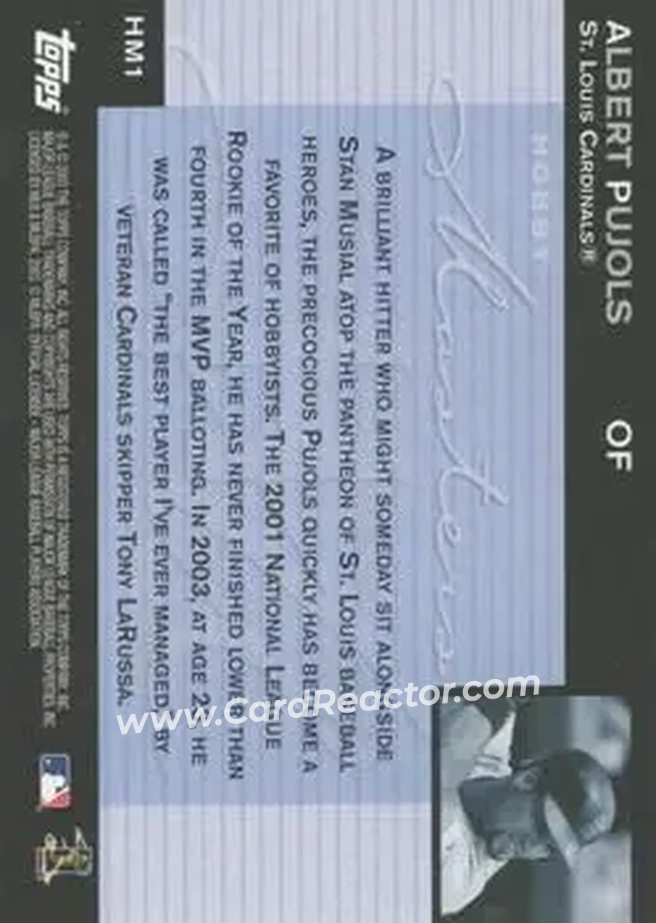 2004 Topps - Hobby Masters #HM1 - Albert Pujols - St. Louis Cardinals - Back