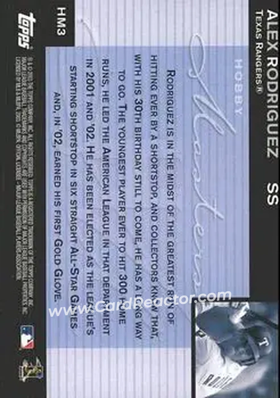 2004 Topps - Hobby Masters #HM3 - Alex Rodriguez - Texas Rangers - Back