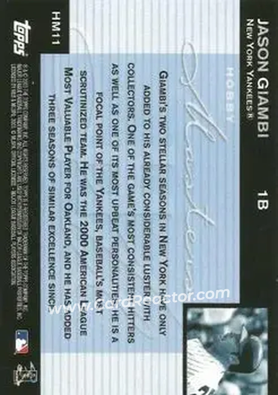 2004 Topps - Hobby Masters #HM11 - Jason Giambi - New York Yankees - Back