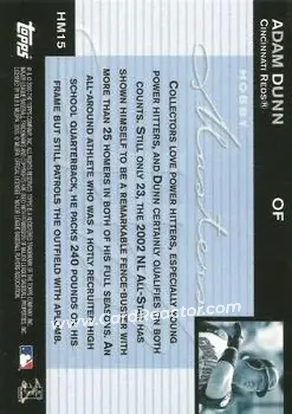 2004 Topps - Hobby Masters #HM15 - Adam Dunn - Cincinnati Reds - Back