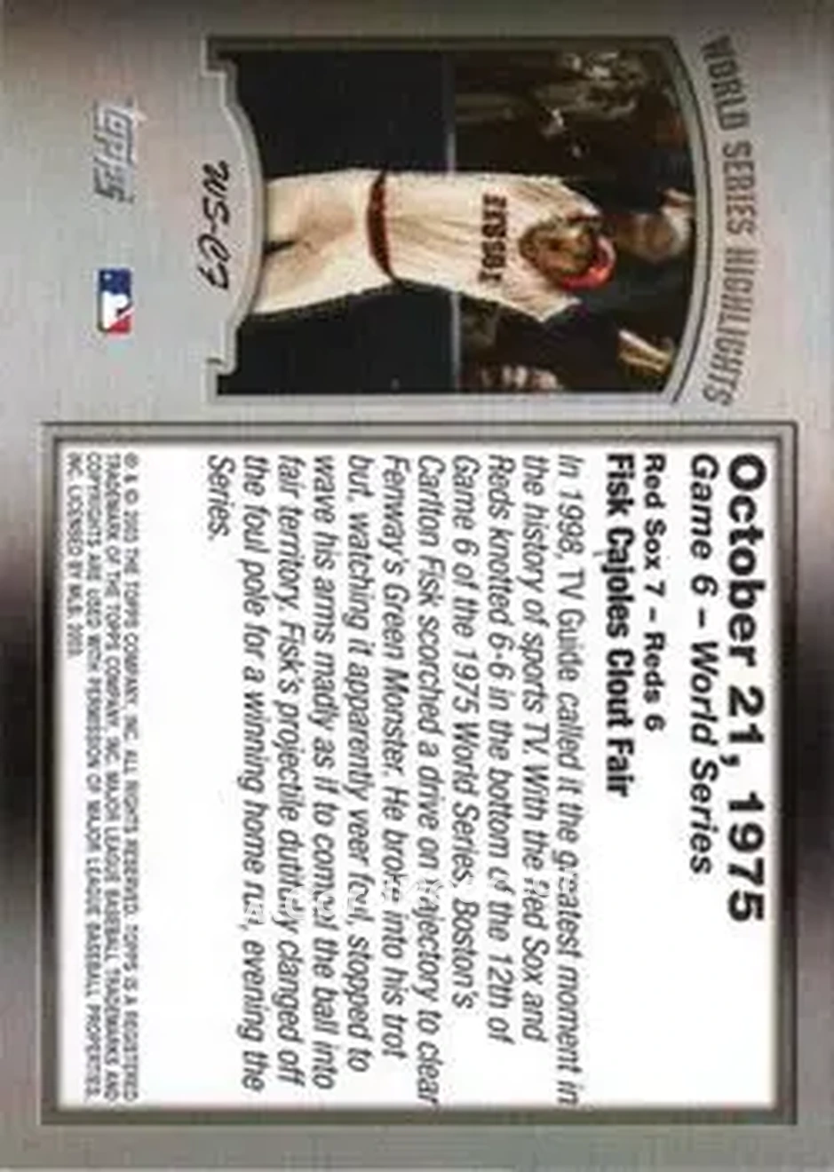 2004 Topps - World Series Highlights (Series One) #WS-CF - Carlton Fisk - Boston Red Sox - Back