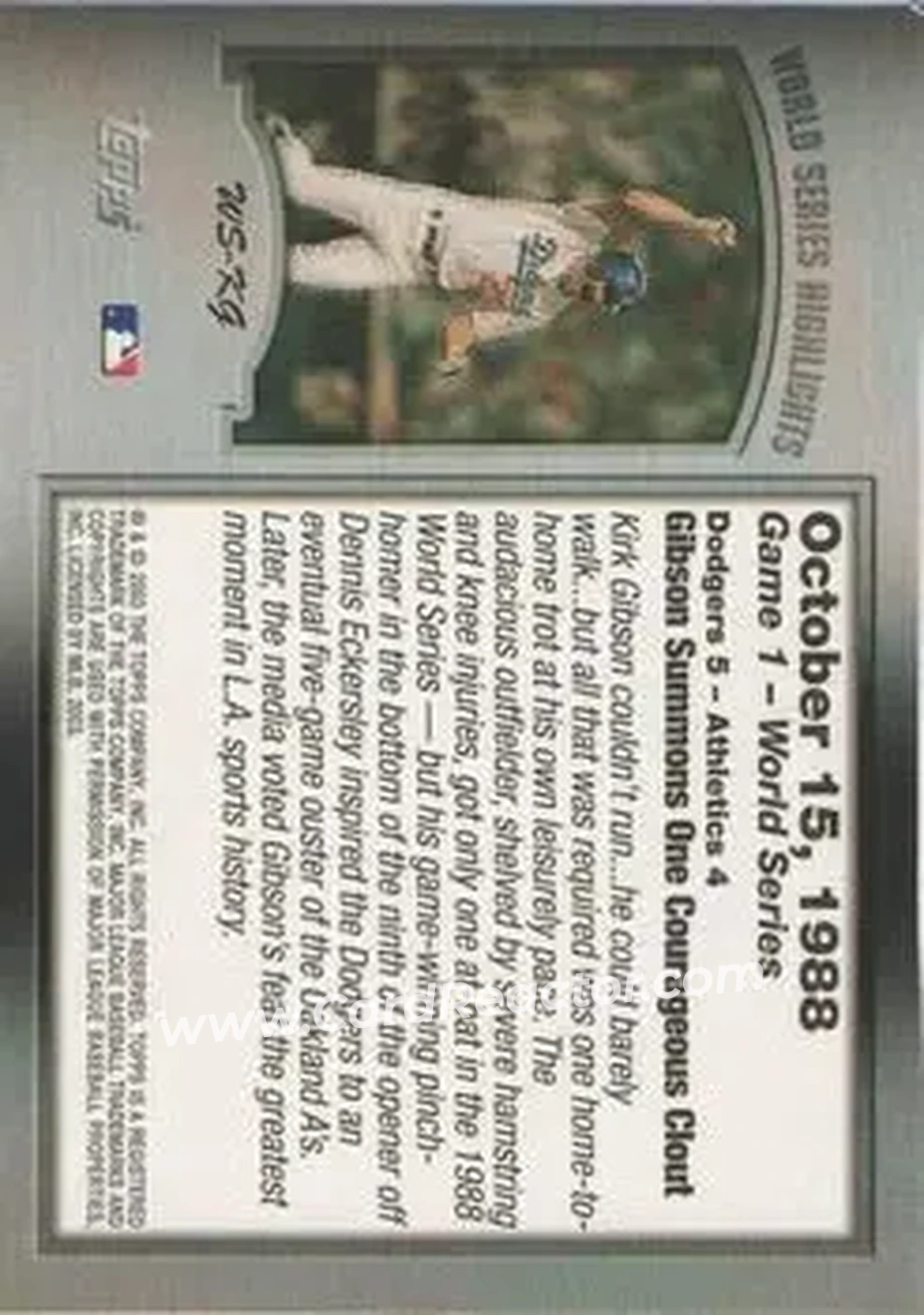 2004 Topps - World Series Highlights (Series One) #WS-KG - Kirk Gibson - Los Angeles Dodgers - Back