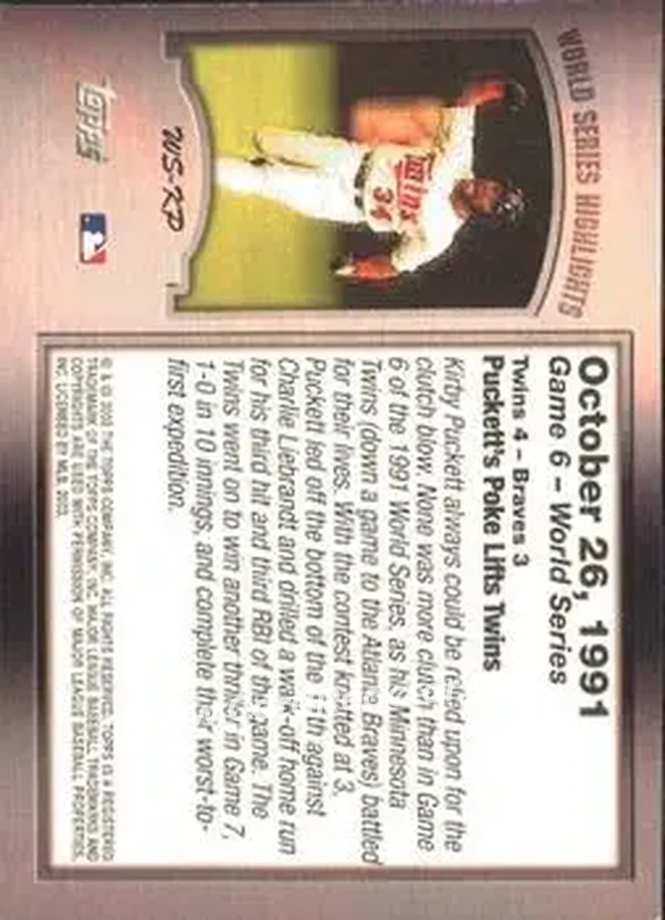 2004 Topps - World Series Highlights (Series One) #WS-KP - Kirby Puckett - Minnesota Twins - Back