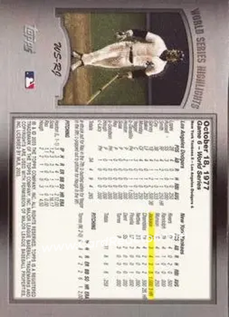 2004 Topps - World Series Highlights (Series One) #WS-RJ - Reggie Jackson (b.1946 OF) - New York Yankees - Back
