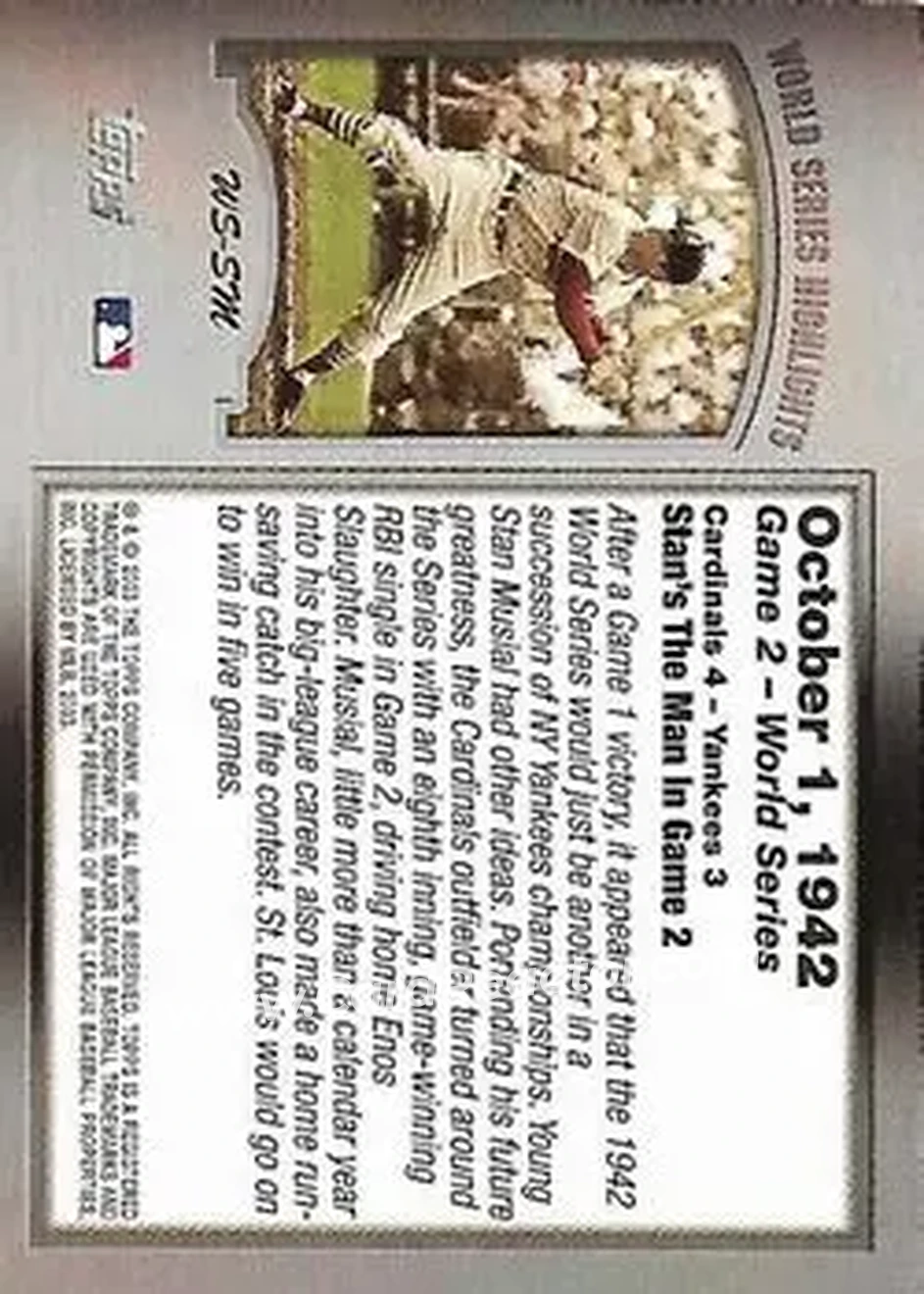 2004 Topps - World Series Highlights (Series One) #WS-SM - Stan Musial - St. Louis Cardinals - Back