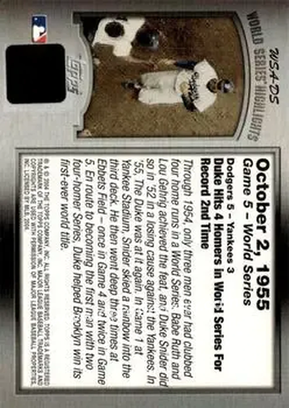 2004 Topps - World Series Highlights Autographs (Series Two) #WSA-DS - Edwin "Duke" Snider - Brooklyn Dodgers - Back