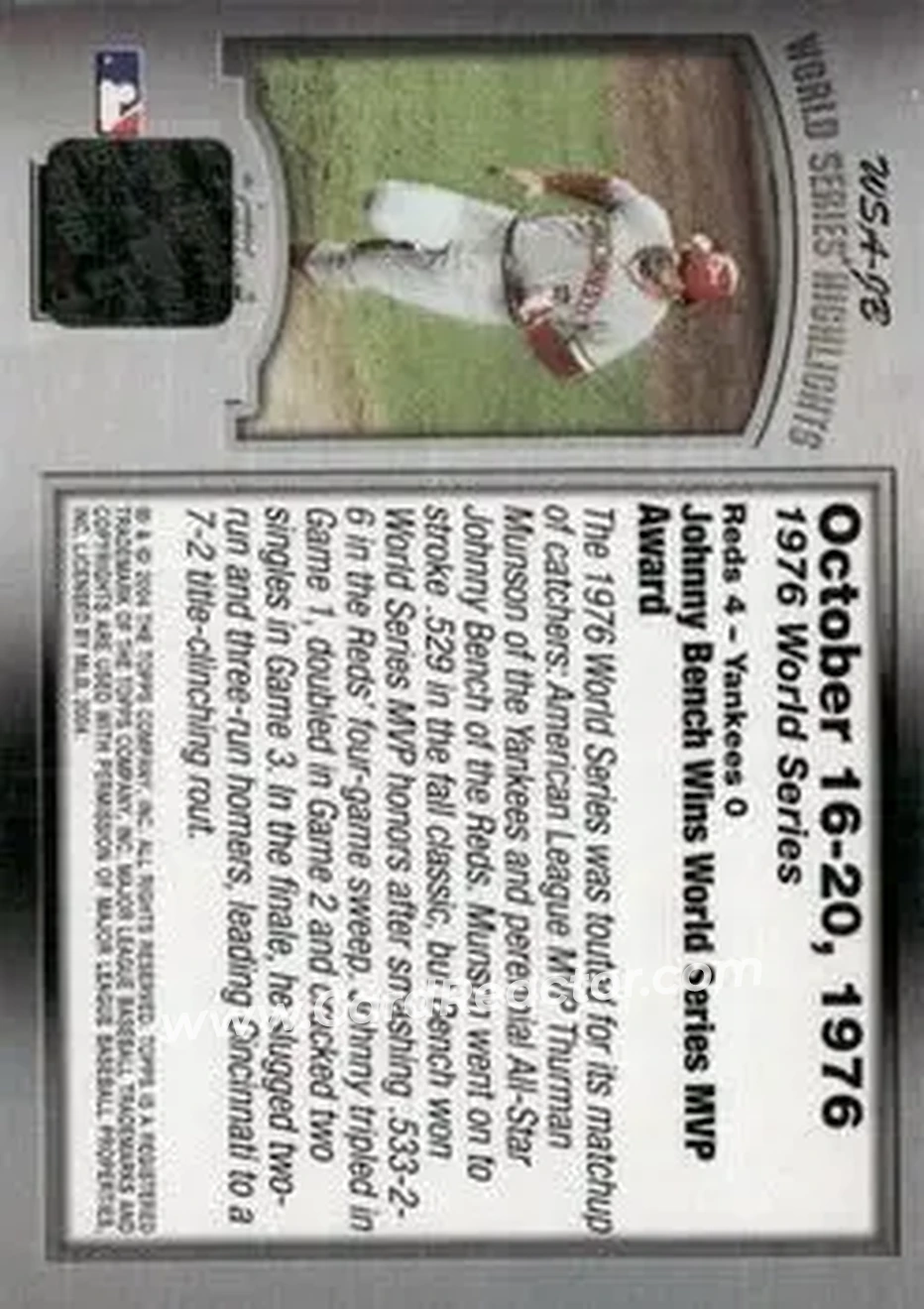 2004 Topps - World Series Highlights Autographs (Series Two) #WSA-JB - Johnny Bench - Cincinnati Reds - Back 2004 Topps - World Series Highlights Autographs (Series Two) #WSA-JB - Johnny Bench - Cincinnati Reds - Back