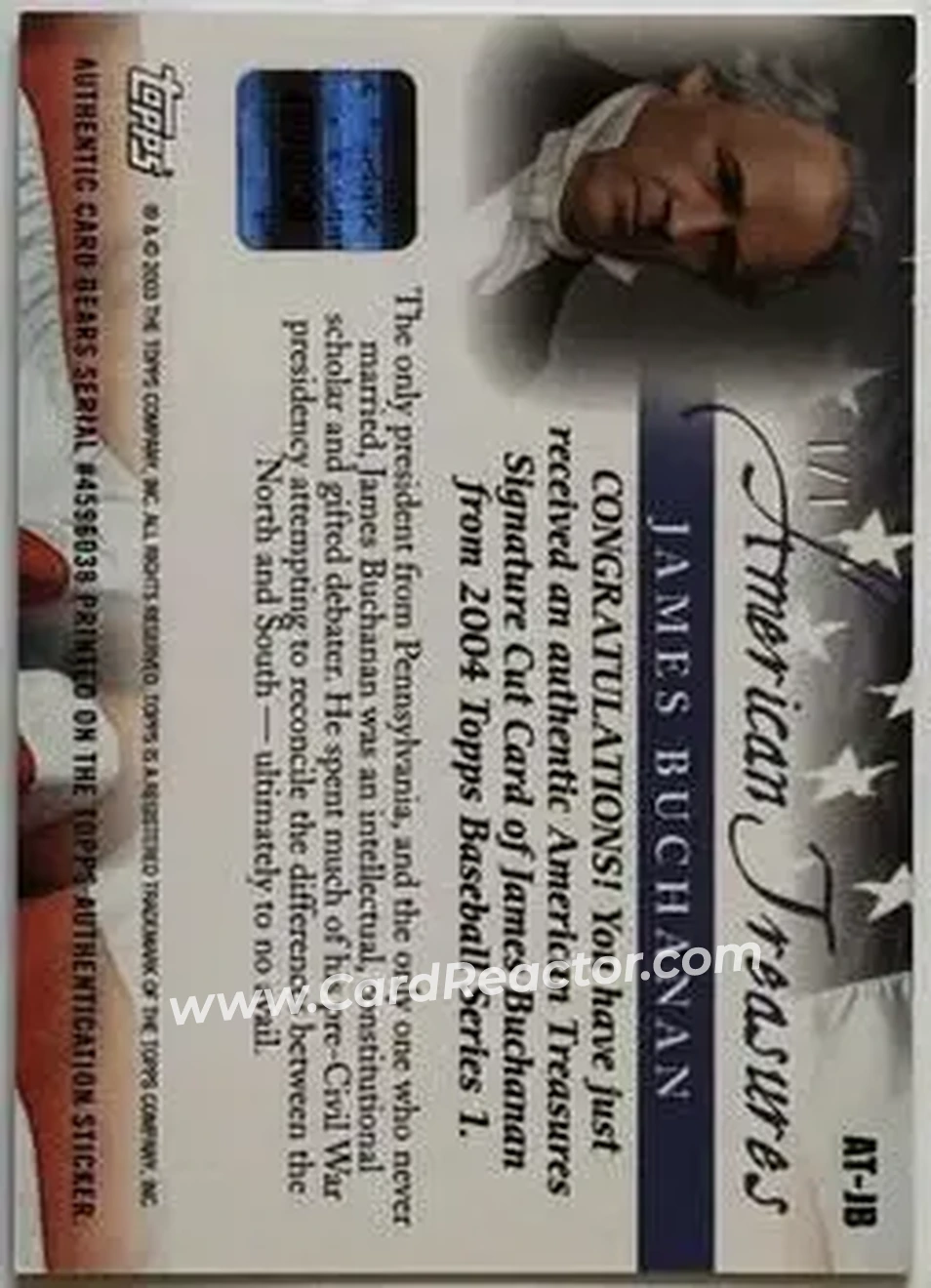 2004 Topps - American Treasures Presidential Cut Signatures #JB - James Buchanan - Back