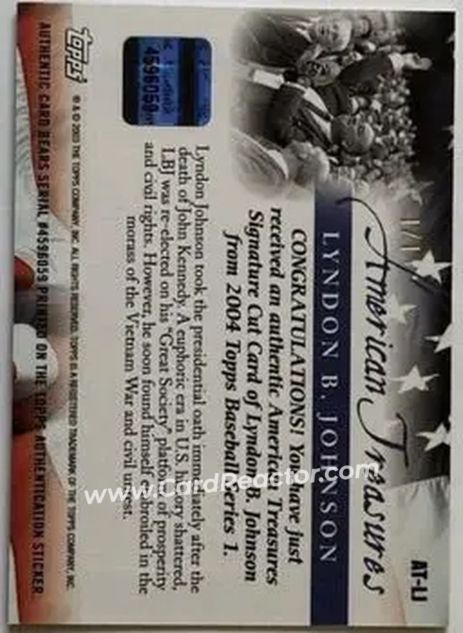 2004 Topps - American Treasures Presidential Cut Signatures #LJ - Lyndon Johnson - Back