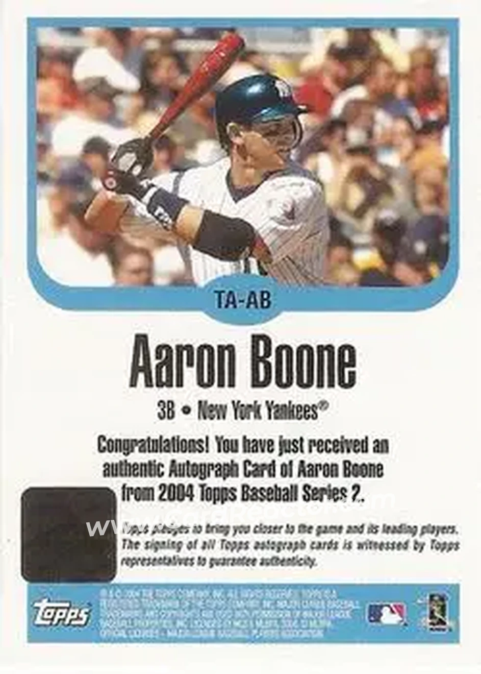 2004 Topps - Autographs #TA-AB - Aaron Boone - New York Yankees - Back