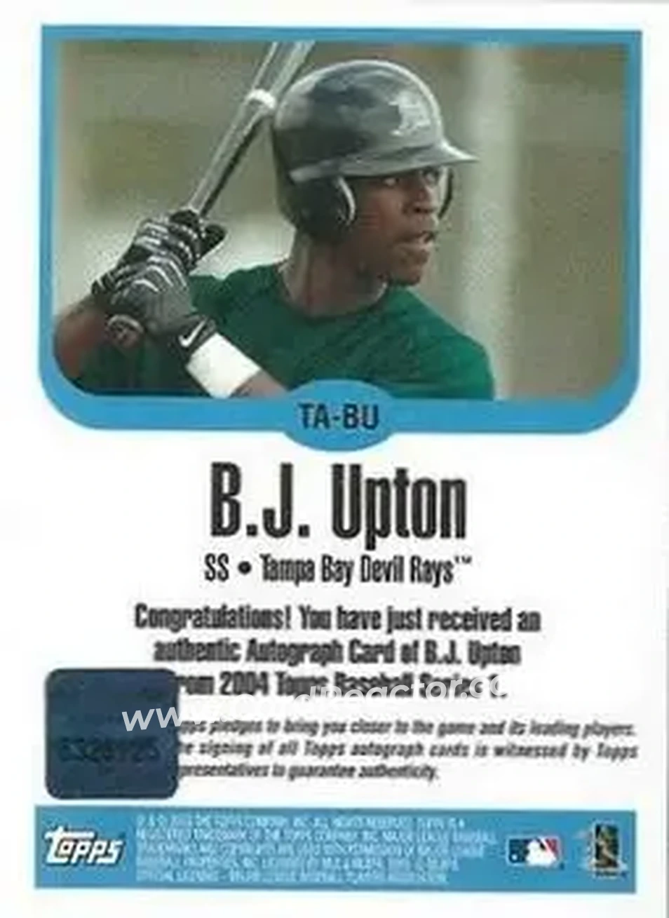 2004 Topps - Autographs #TA-BU - B.J. Upton - Tampa Bay Devil Rays - Back