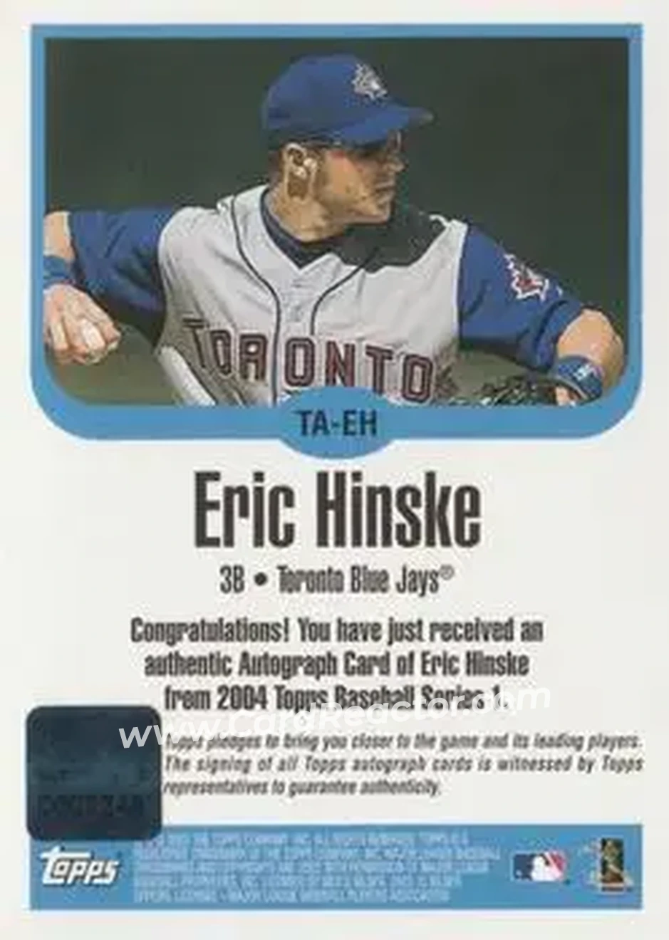 2004 Topps - Autographs #TA-EH - Eric Hinske - Toronto Blue Jays - Back