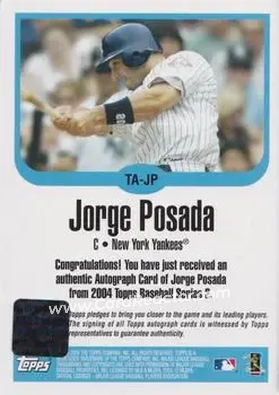 2004 Topps - Autographs #TA-JP - Jorge Posada - New York Yankees - Back