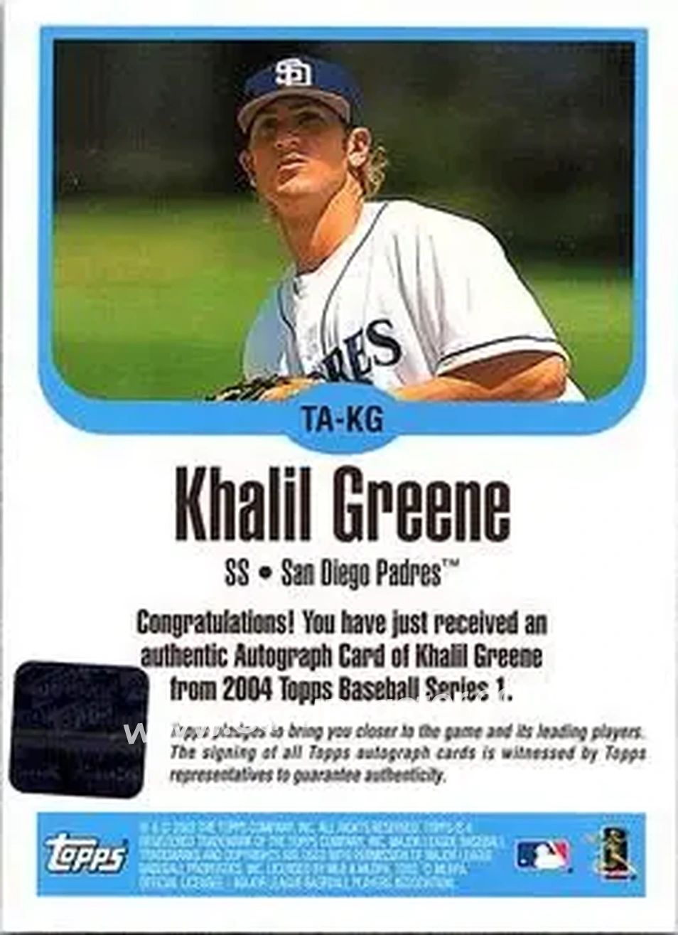 2004 Topps - Autographs #TA-KG - Khalil Greene - San Diego Padres - Back 2004 Topps - Autographs #TA-KG - Khalil Greene - San Diego Padres - Back