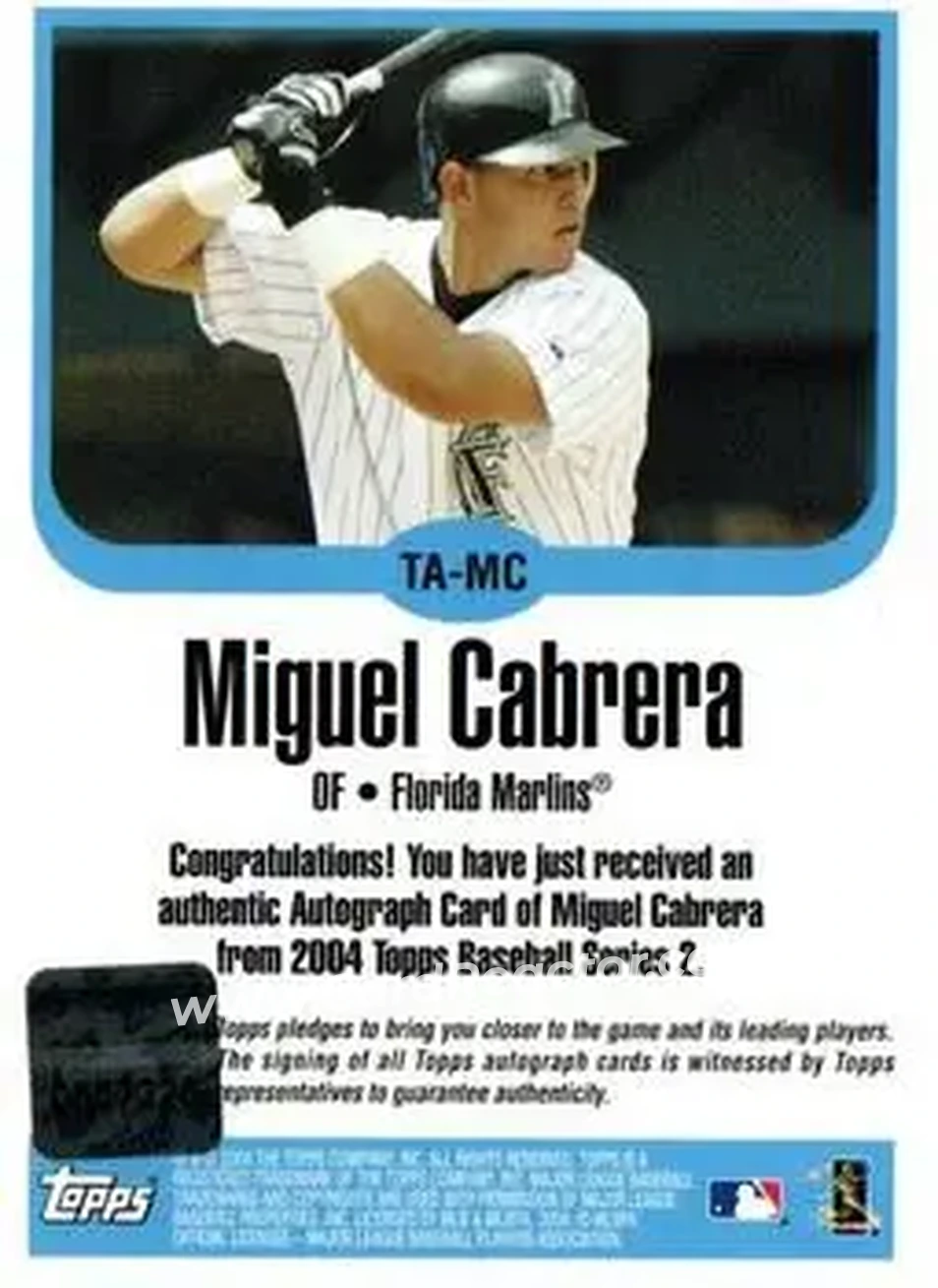 2004 Topps - Autographs #TA-MC - Miguel Cabrera - Florida Marlins - Back