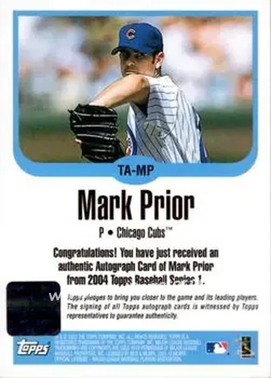 2004 Topps - Autographs #TA-MP - Mark Prior - Chicago Cubs - Back