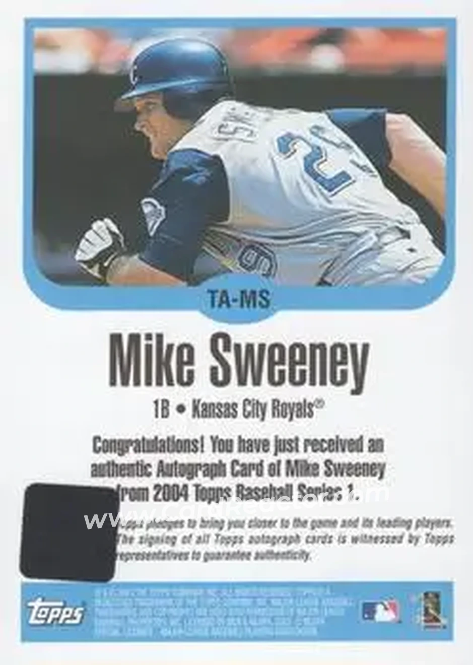2004 Topps - Autographs #TA-MS - Mike Sweeney - Kansas City Royals - Back