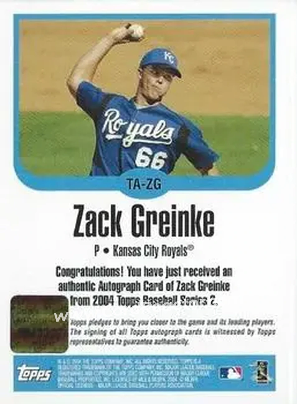 2004 Topps - Autographs #TA-ZG - Zack Greinke - Kansas City Royals - Back 2004 Topps - Autographs #TA-ZG - Zack Greinke - Kansas City Royals - Back