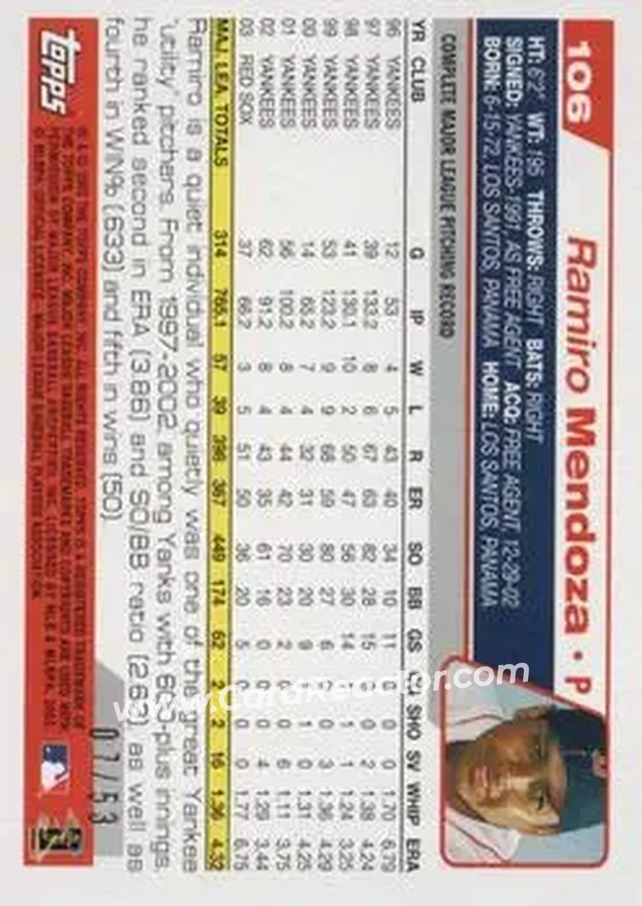 2004 Topps - Black #106 - Ramiro Mendoza - Boston Red Sox - Back