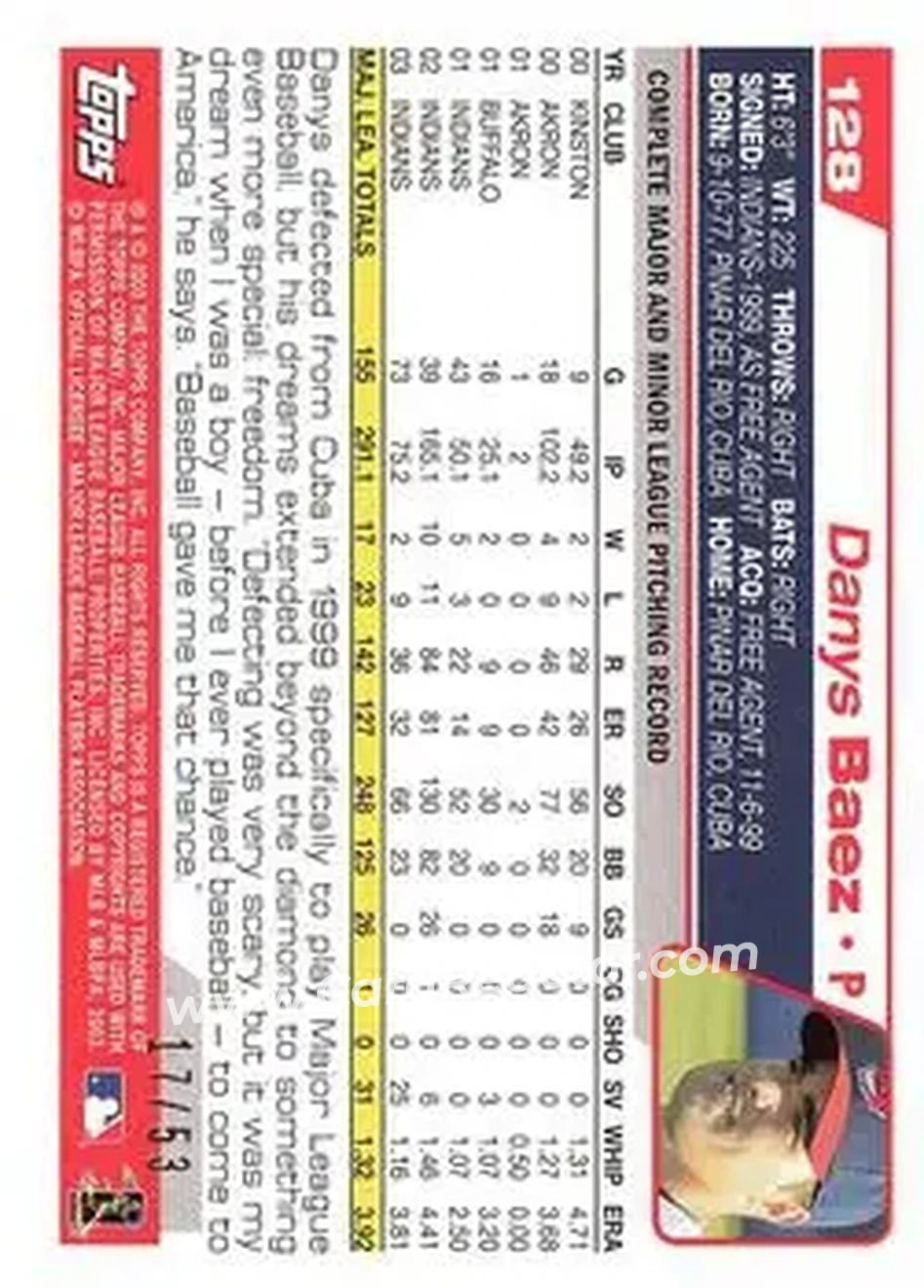 2004 Topps - Black #128 - Danys Baez - Cleveland Indians - Back
