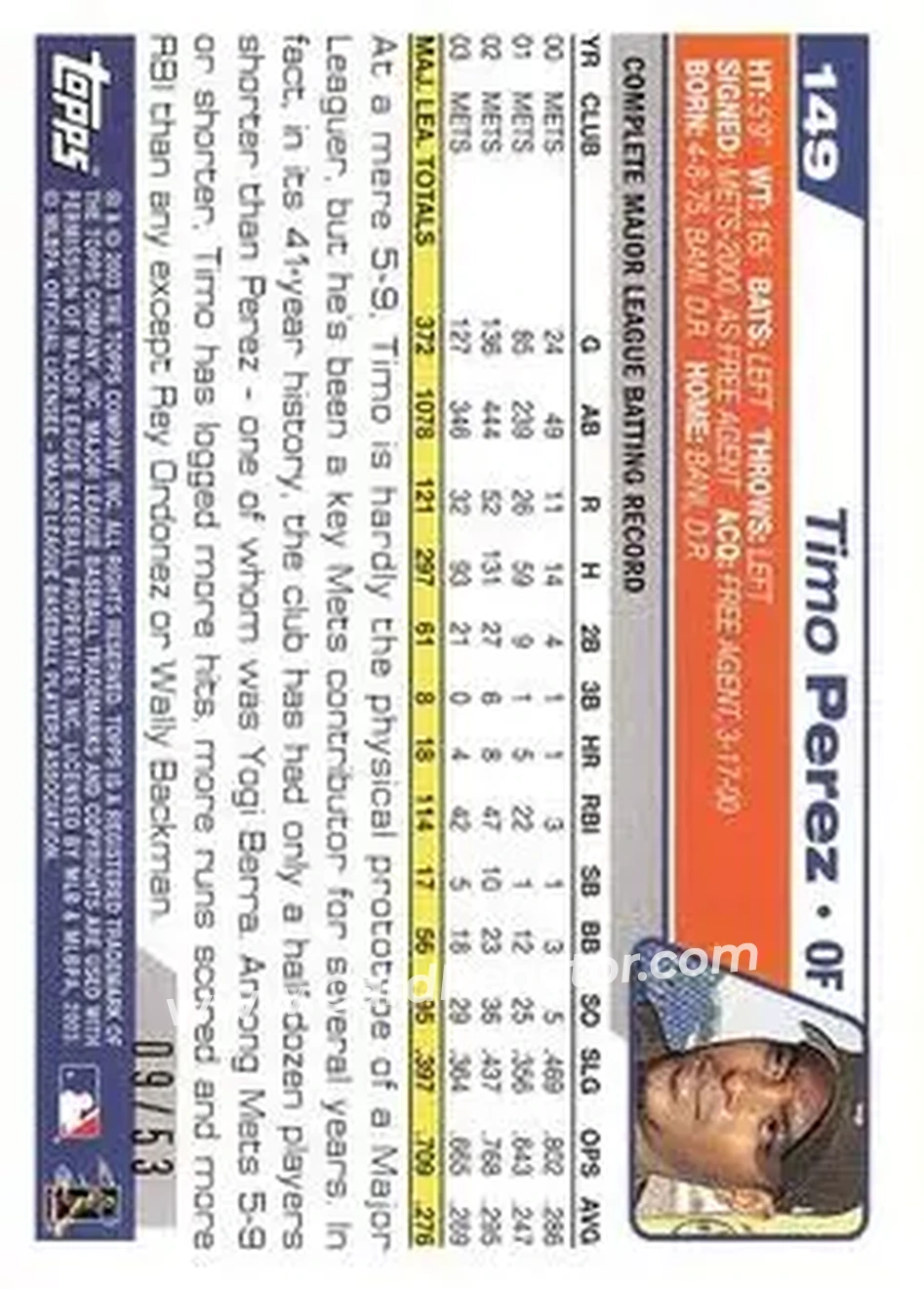 2004 Topps - Black #149 - Timo Perez - New York Mets - Back