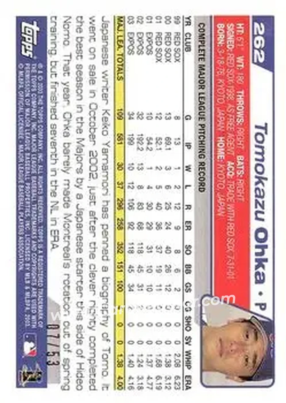 2004 Topps - Black #262 - Tomo Ohka - Montreal Expos - Back