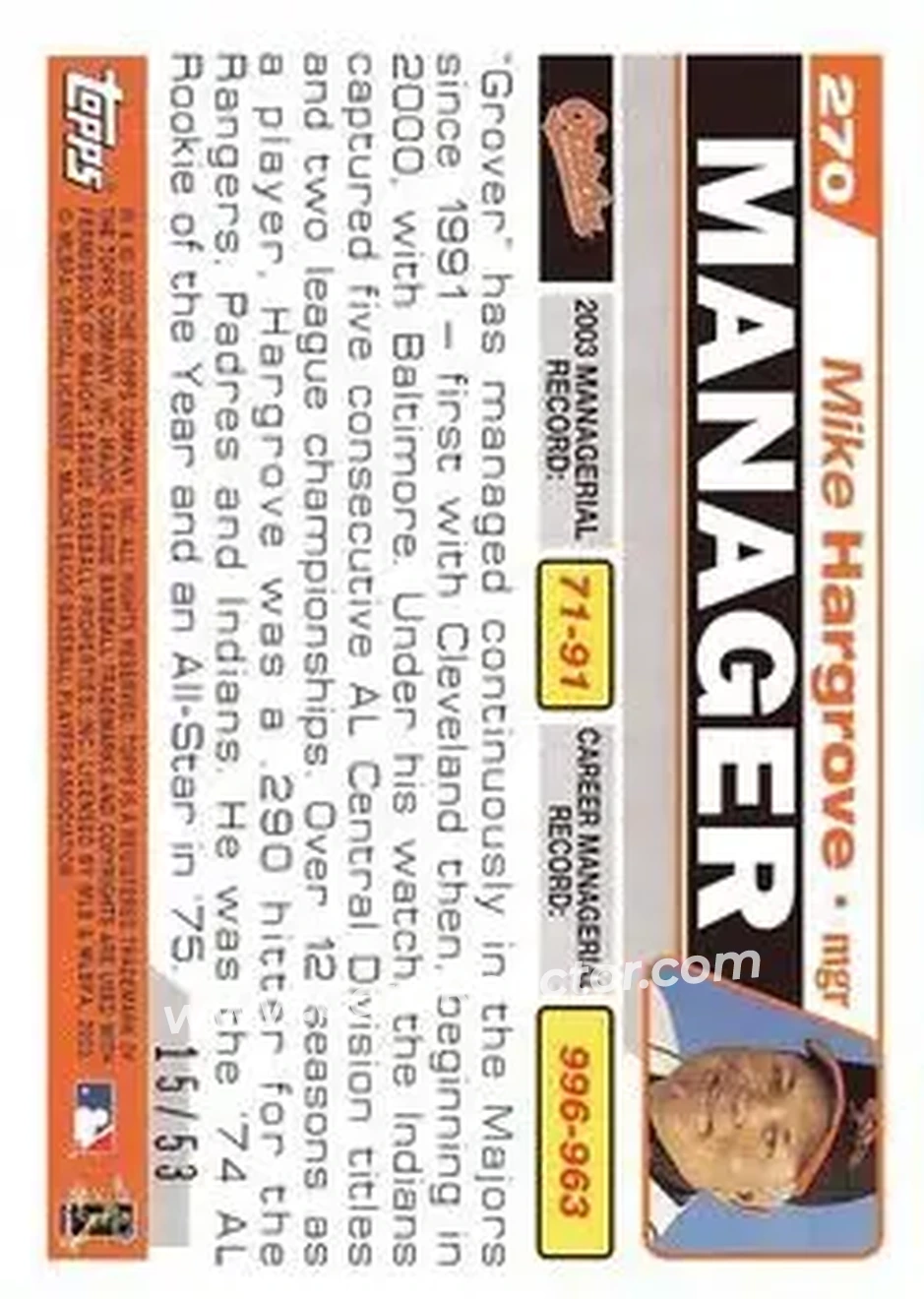 2004 Topps - Black #270 - Mike Hargrove - Baltimore Orioles - Back 2004 Topps - Black #270 - Mike Hargrove - Baltimore Orioles - Back