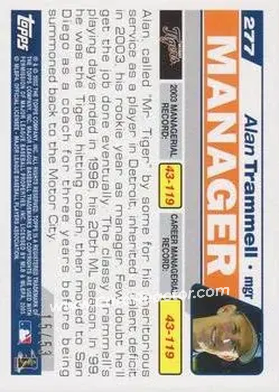 2004 Topps - Black #277 - Alan Trammell - Detroit Tigers - Back