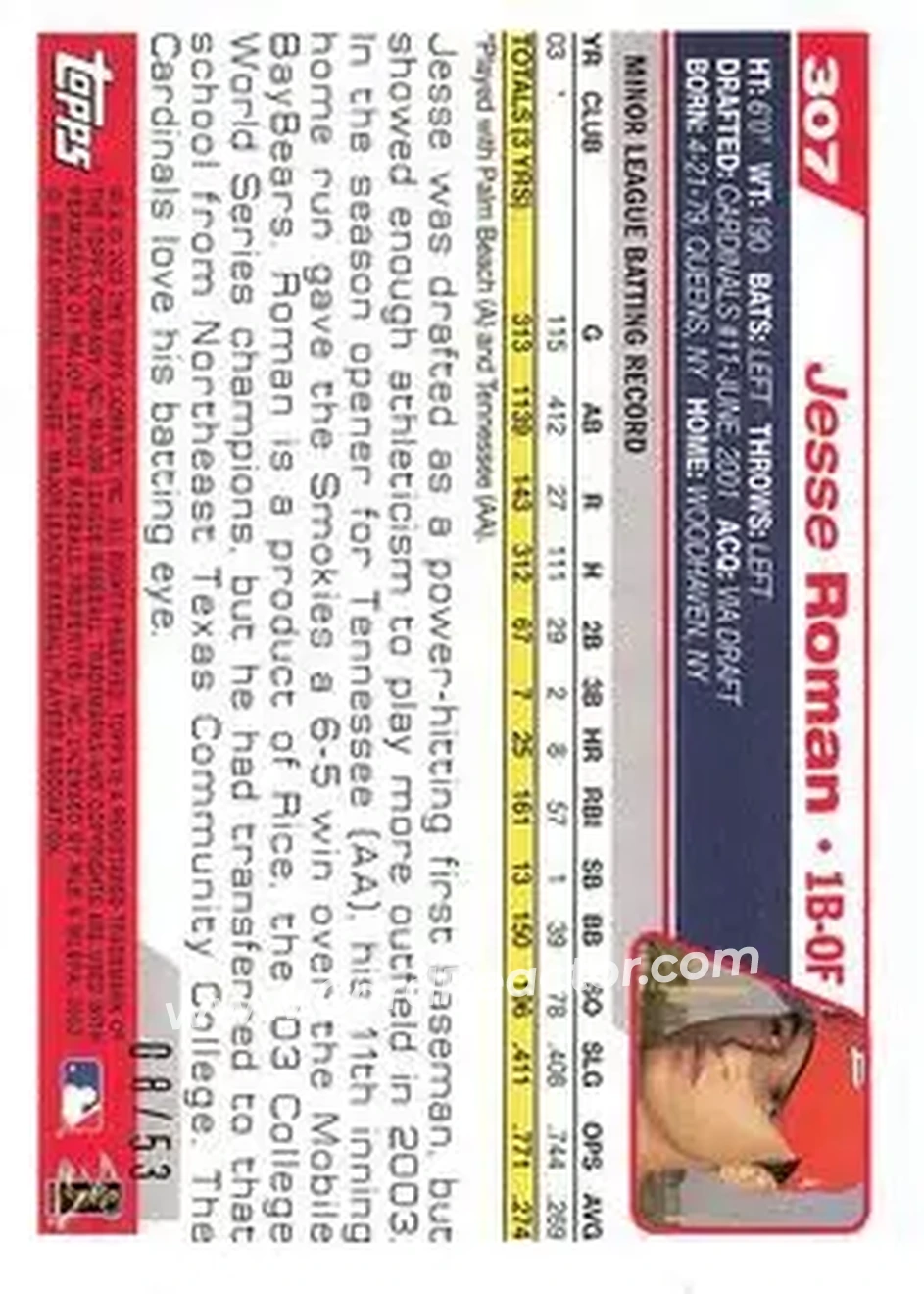 2004 Topps - Black #307 - Jesse Roman - St. Louis Cardinals - Back
