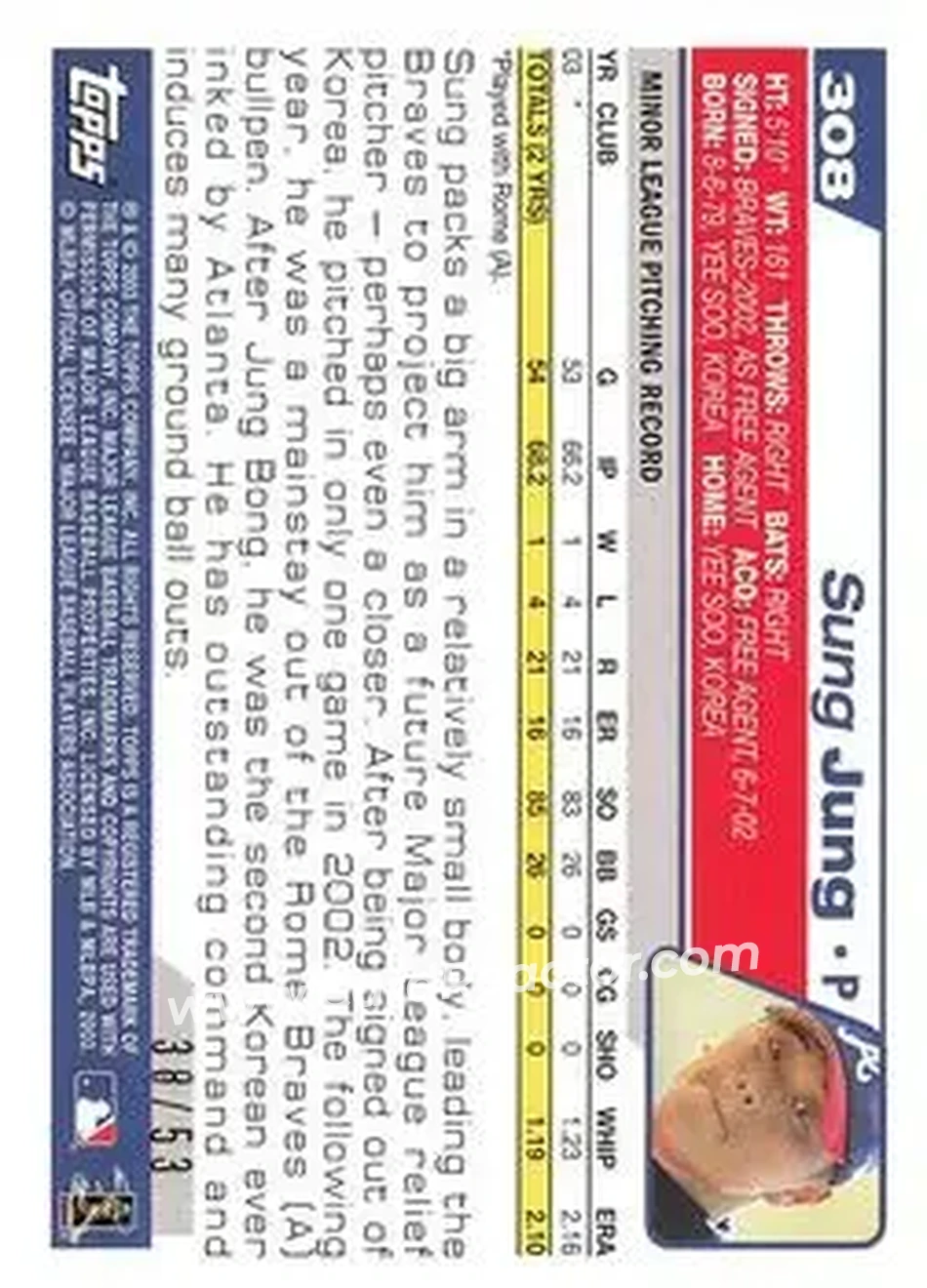 2004 Topps - Black #308 - Sung Jung - Atlanta Braves - Back