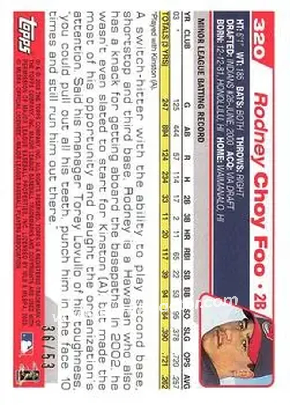 2004 Topps - Black #320 - Rodney Choy Foo - Cleveland Indians - Back