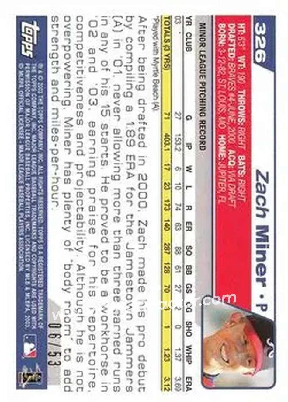 2004 Topps - Black #326 - Zach Miner - Atlanta Braves - Back