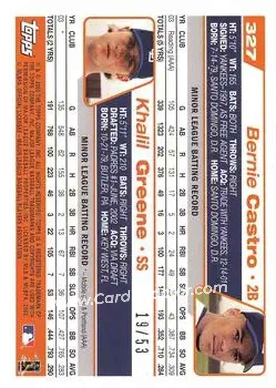 2004 Topps - Black #327 - Bernie Castro - Khalil Greene - San Diego Padres - Back