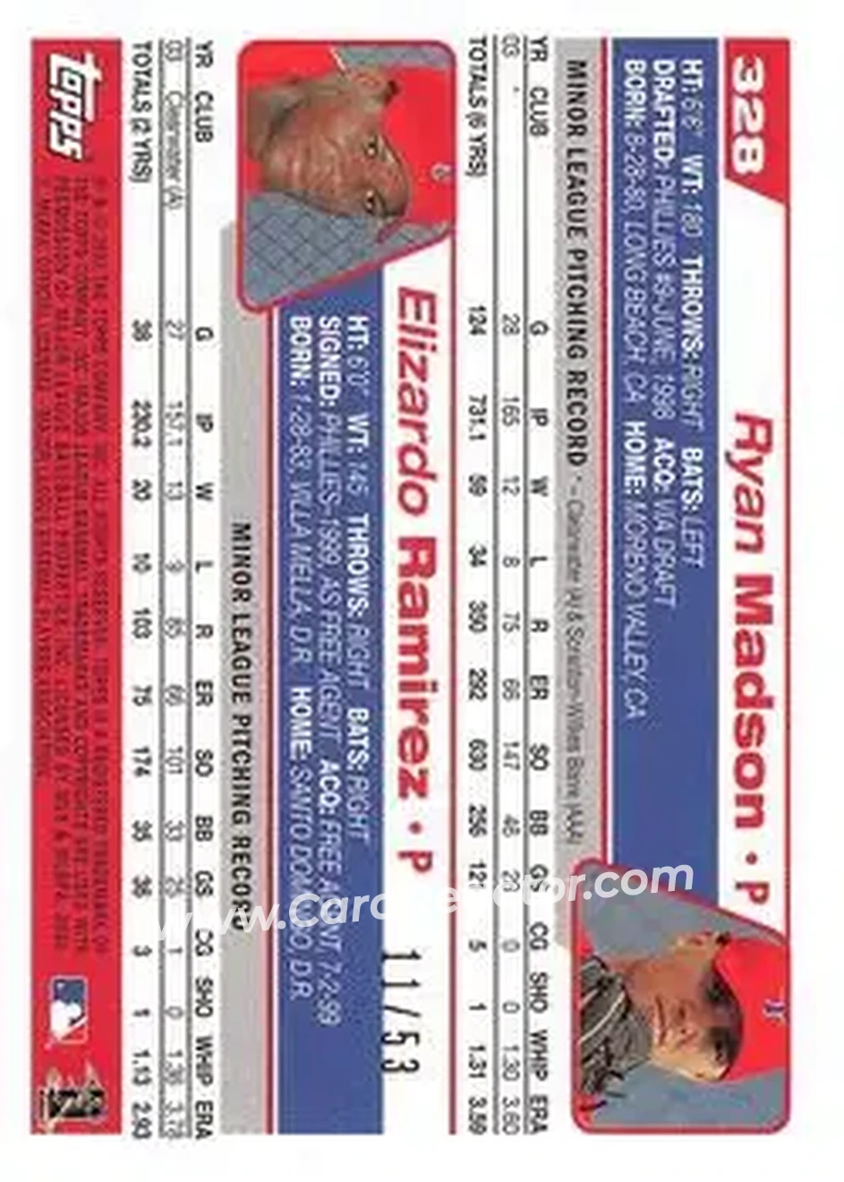 2004 Topps - Black #328 - Ryan Madson - Elizardo Ramirez - Philadelphia Phillies - Back