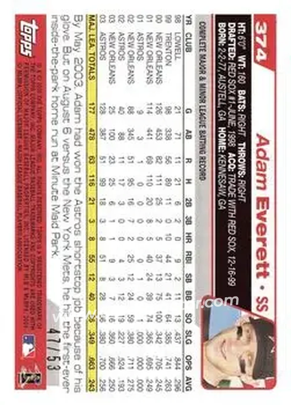 2004 Topps - Black #374 - Adam Everett - Houston Astros - Back
