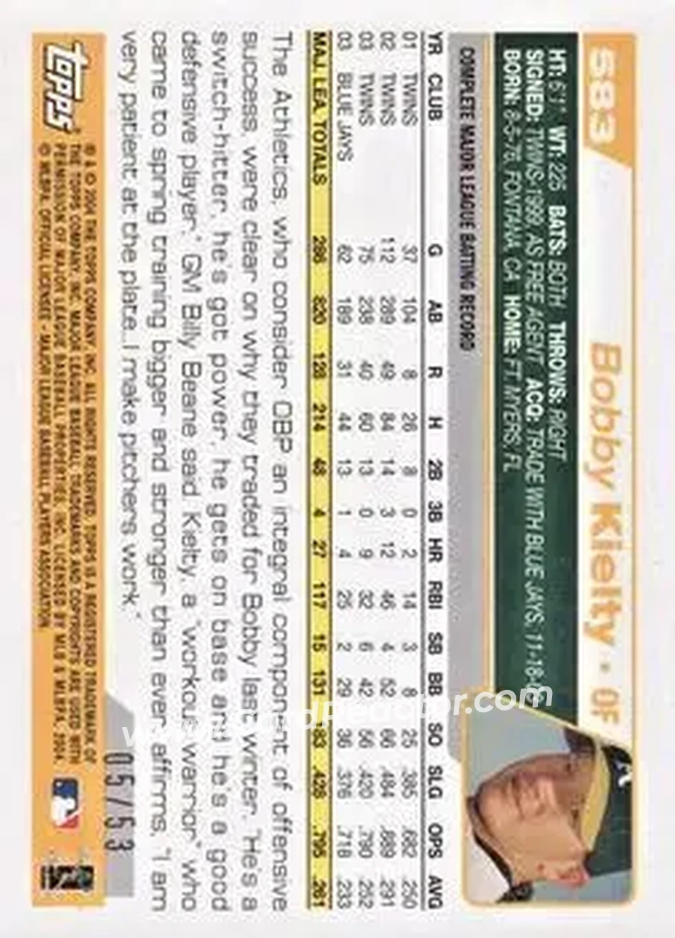 2004 Topps - Black #583 - Bobby Kielty - Oakland Athletics - Back
