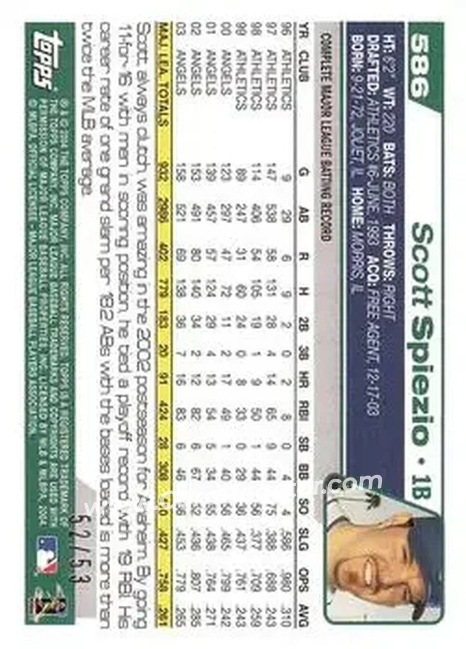 2004 Topps - Black #586 - Scott Spiezio - Seattle Mariners - Back