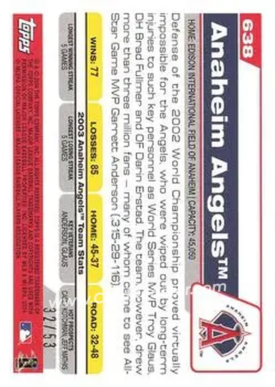 2004 Topps - Black #638 - Anaheim Angels - Anaheim Angels - Back
