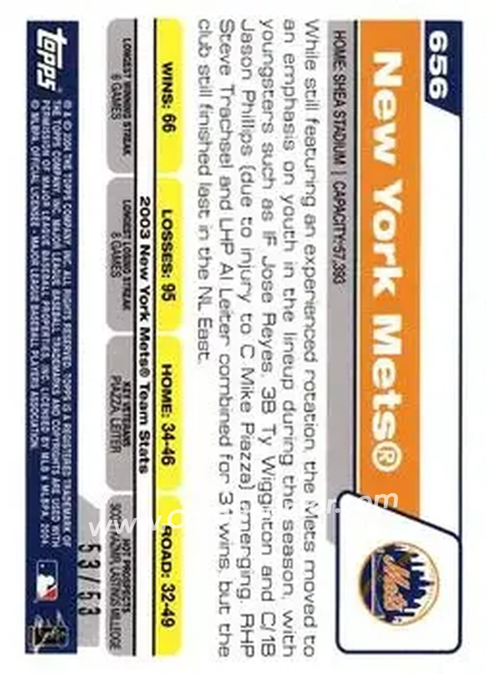 2004 Topps - Black #656 - New York Mets - New York Mets - Back 2004 Topps - Black #656 - New York Mets - New York Mets - Back