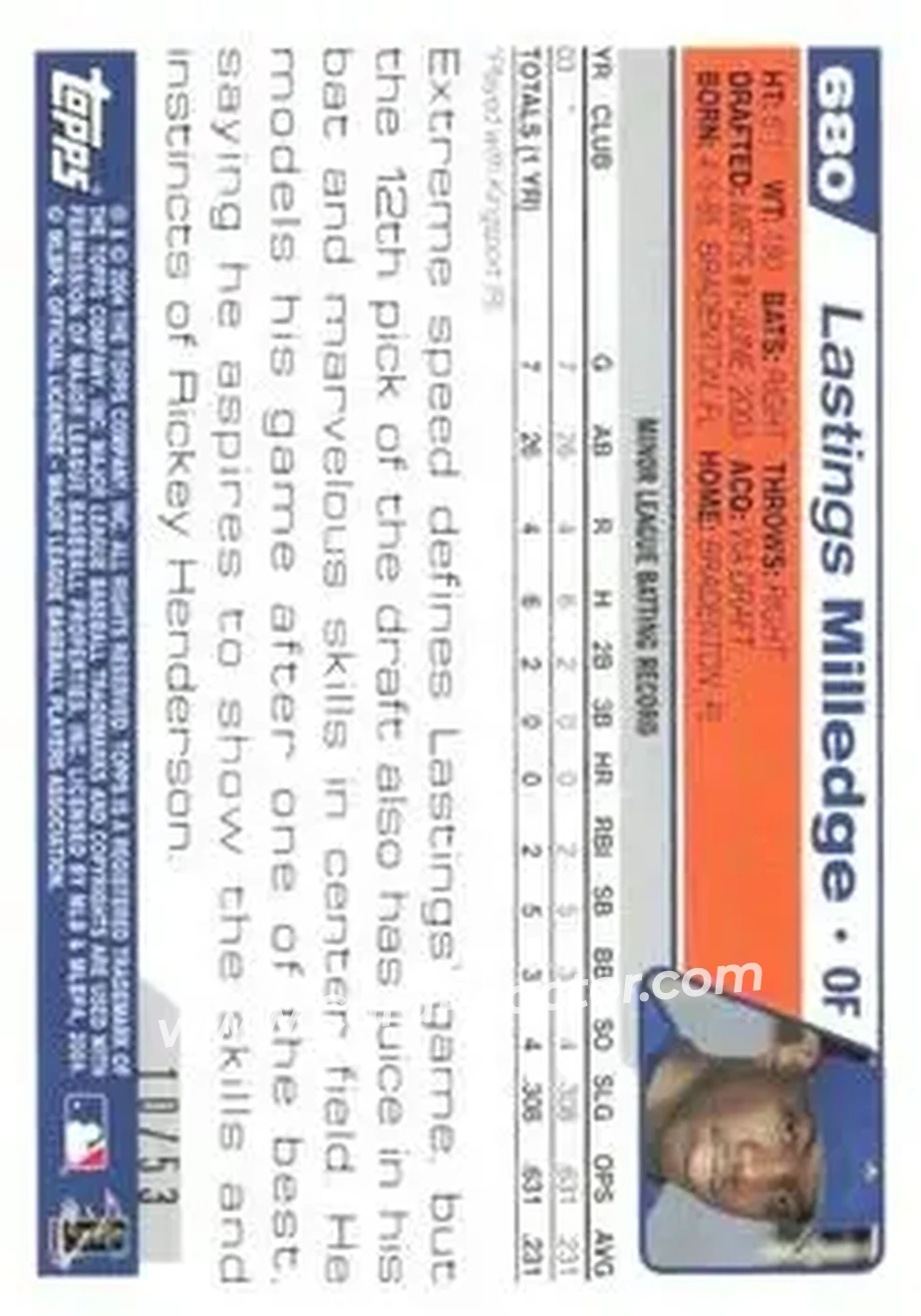 2004 Topps - Black #680 - Lastings Milledge - New York Mets - Back