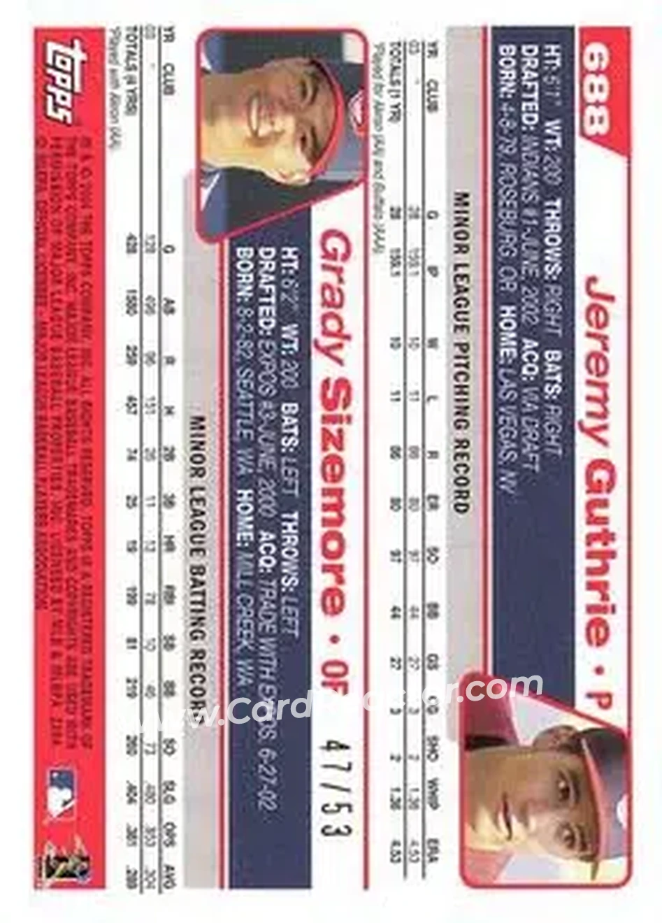 2004 Topps - Black #688 - Jeremy Guthrie - Grady Sizemore - Cleveland Indians - Back