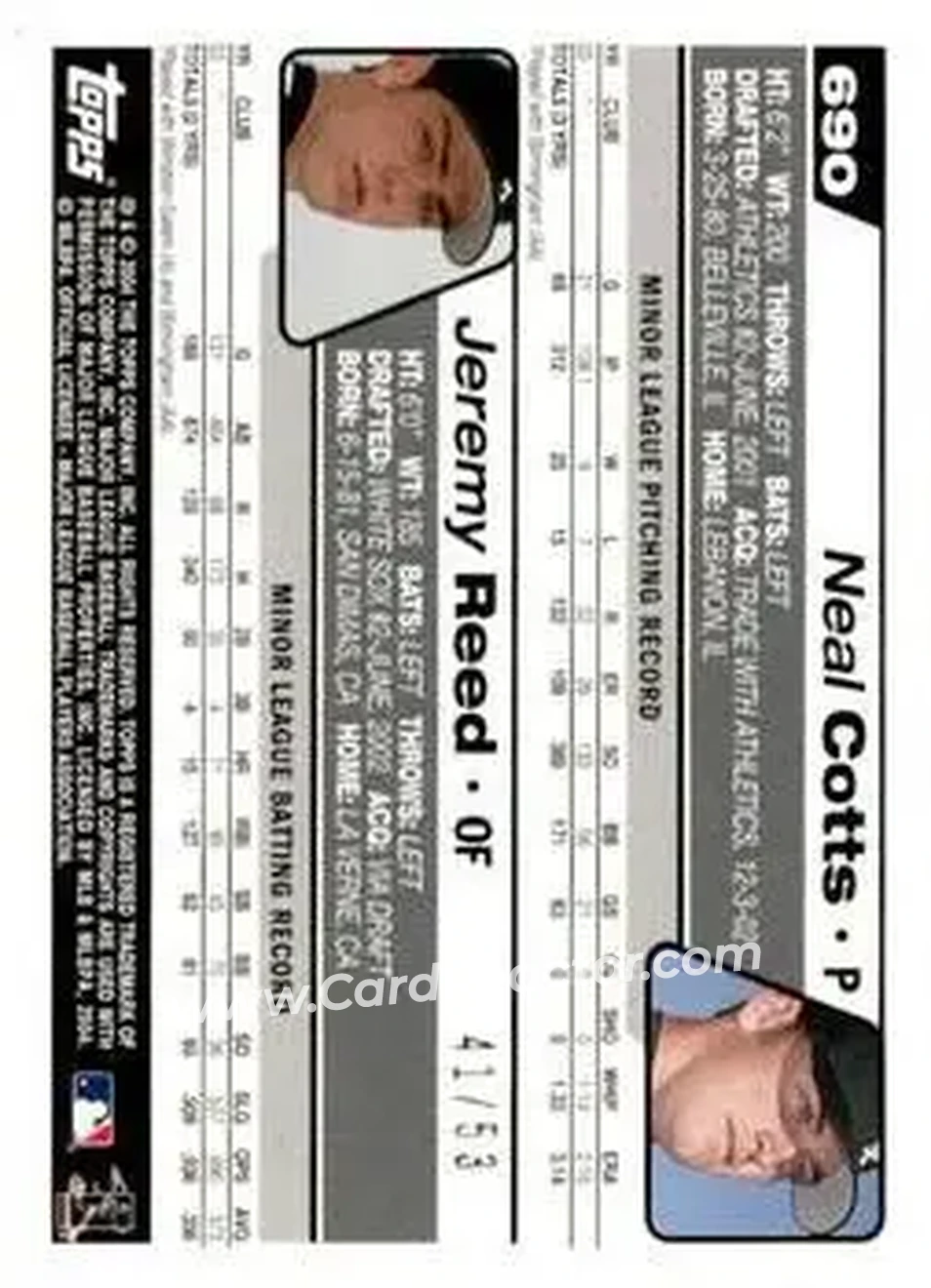 2004 Topps - Black #690 - Neal Cotts - Jeremy Reed - Chicago White Sox - Back