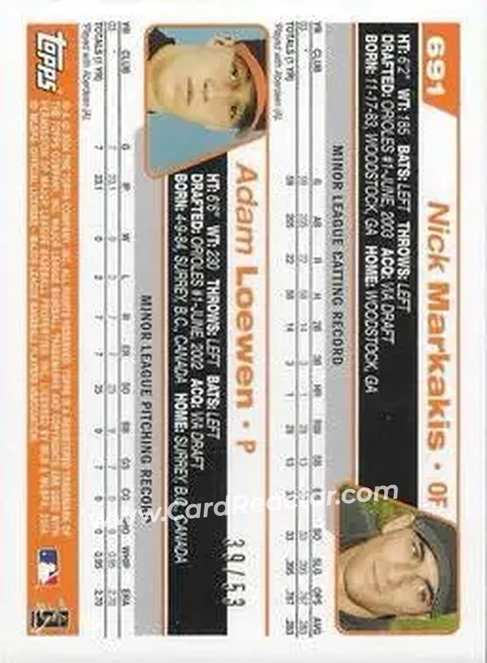 2004 Topps - Black #691 - Nick Markakis - Adam Loewen - Baltimore Orioles - Back