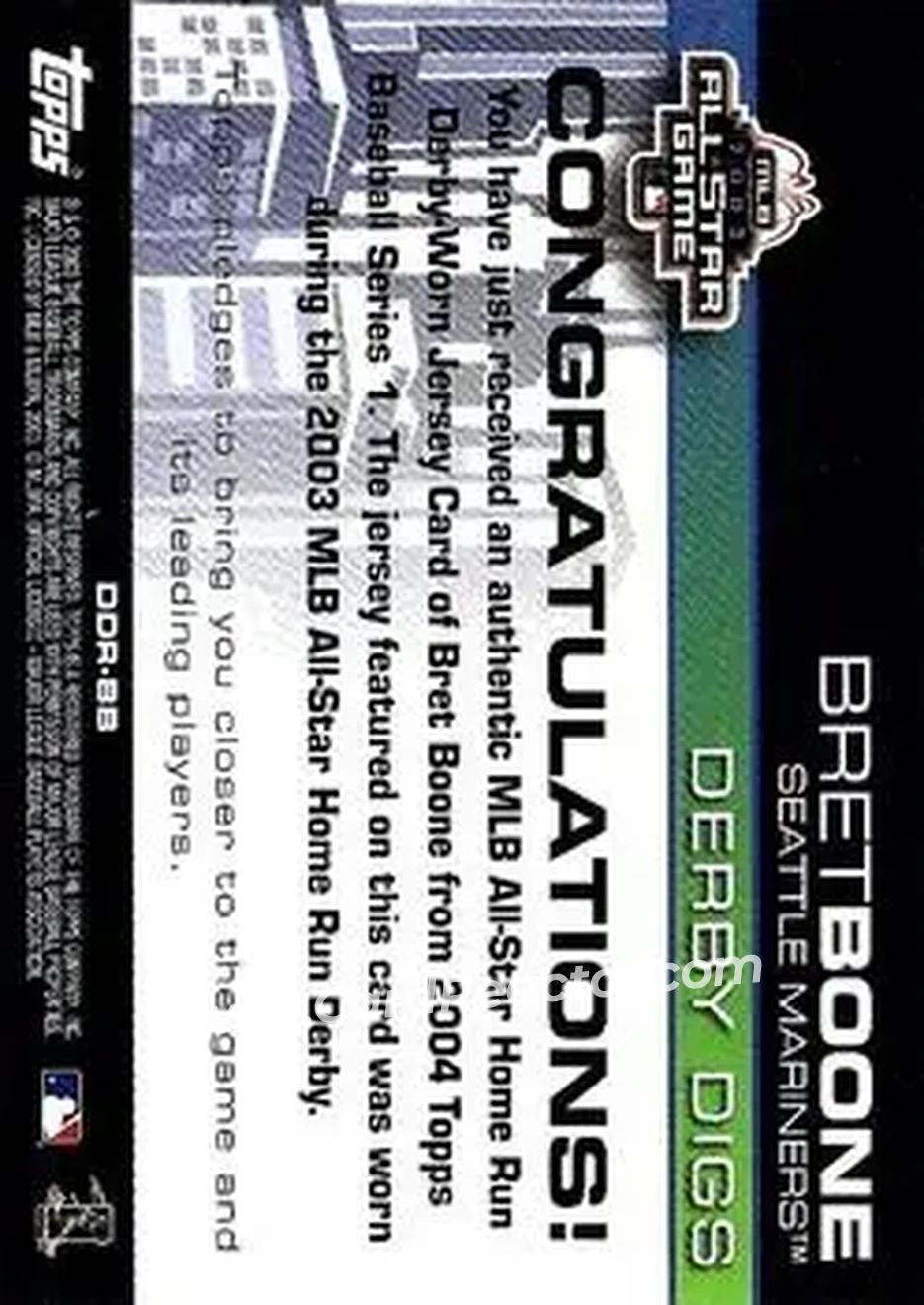 2004 Topps - Derby Digs #DDR-BB - Bret Boone - Seattle Mariners - Back