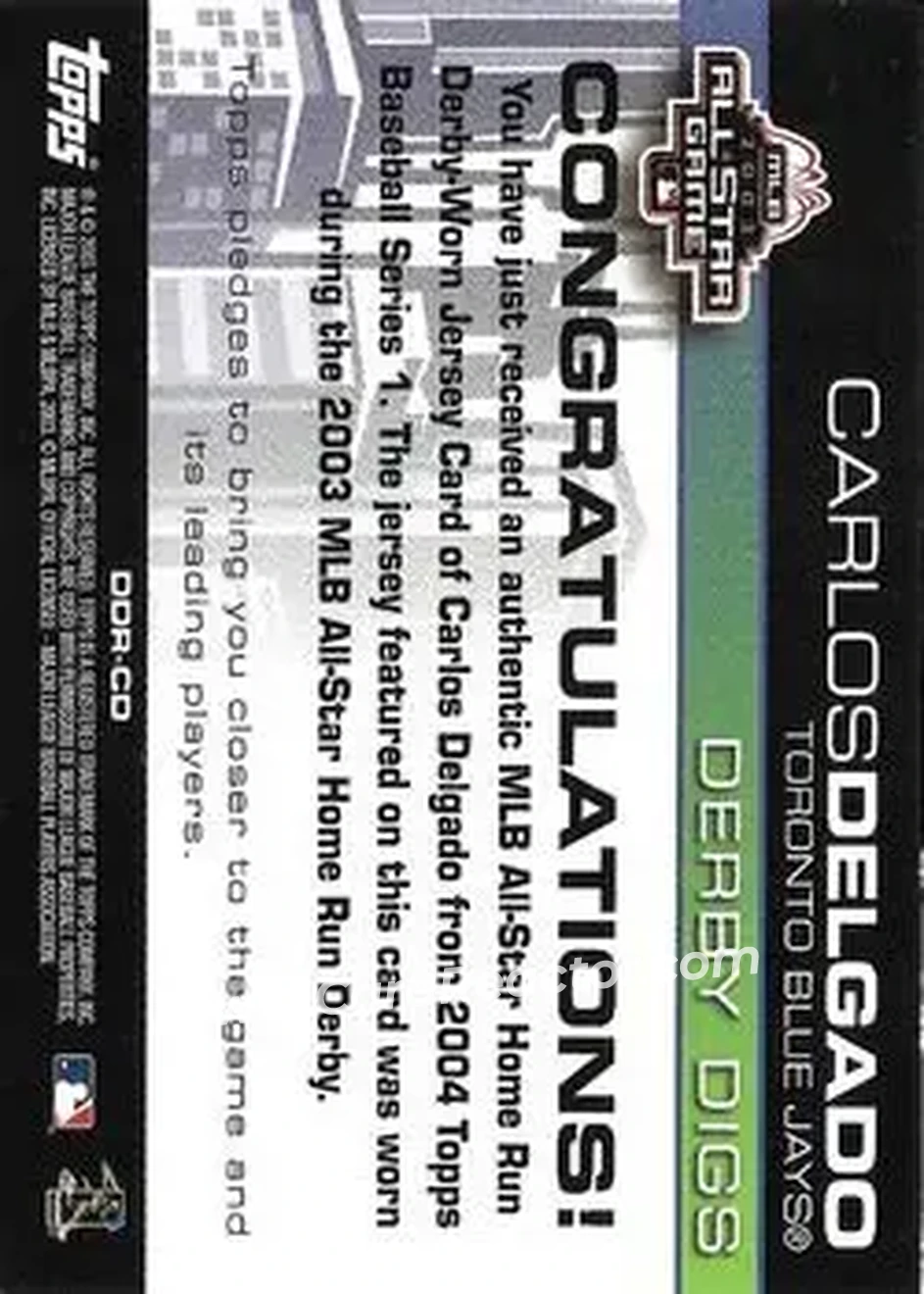 2004 Topps - Derby Digs #DDR-CD - Carlos Delgado - Toronto Blue Jays - Back